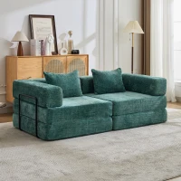 Convertible Sofa Bed Floor Sofa with Fixed-Shape Frame, Chenille Fabric Compressed Sofa for Living Room, 79" L x 39.5" W x 25" H, Dark Green(m-1)