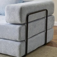 Foldable Sofa Bed Convertible Floor Sofa with Pillow Back Support and Armrest, Compressed Sofa Lounge Sleeper with Chenille Fabric, 77'' L x 37.5'' W x 23.5'' H, Light Blue(m-10)