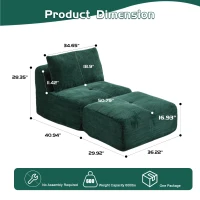 Compressed Sofa Modern Memory Foam Sectional with Pet-Friendly Corduroy Fabric, Modular Sofas for Small Spaces Single Chaise Longue for Apartments, 71" L x 36" W x 28.5" H, Green(m-3)