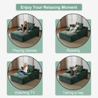 Compressed Sofa Oversized Chaise Lounge Chair with 3 Throw Pillows and Wide Armrest, Modular Sofas for Small Spaces Sleeper Sofa Daybed with Corduroy Fabric, 66'' L x 47'' W x 24'' H, Green(m-4)
