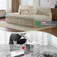 Deep Seat Sofa Double Chaise Lounge Chair with Corduroy Fabric, Compressed Sofa Sectional Loveseat for Apartments, 82.5'' L x 57'' W x 23.5'' H, White(m-5)