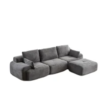 Compressed Sofa Modern Memory Foam Sectional, Pet-Friendly Corduroy Couch, Extra Deep Loveseat for Living Room, 120" L x 71" W x 28.5" H, Grey(m-10)
