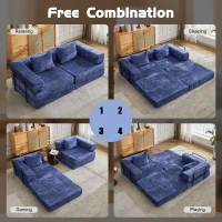 Convertible Sofa Bed Floor Sofa with Fixed-Shape Frame and Chenille Fabric, Compressed Sofa for Living Room, 79" L x 39.5" W x 25" H, Dark Blue(m-4)