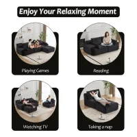 Compressed Sofa Modern Memory Foam Sectional, Pet-Friendly Corduroy Couch, Extra Deep Loveseat for Apartments, 120" L x 71" W x 28.5" H, Black(m-4)