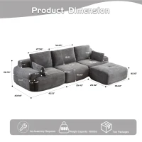 Compressed Sofa Modern Memory Foam Sectional, Pet-Friendly Corduroy Couch, Extra Deep Loveseat for Living Room, 120" L x 71" W x 28.5" H, Grey(m-3)