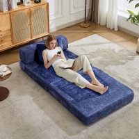 Compressed Sofa Convertible Floor Sofa Bed with Fixed-Shape Frame, Chenille Fabric, Modular Sofas for Small Spaces Single Chaise Longue for Apartments, 39.5" L x 39.5" W x 25" H, Dark Blue(m-8)