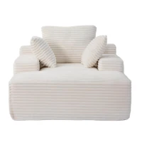 Compressed Sofa Oversized Chaise Lounge Chair with 3 Throw Pillows and Wide Armrest, Modular Sofas for Small Spaces Sleeper Sofa Daybed with Corduroy Fabric, 66'' L x 47'' W x 24'' H, White(m-12)