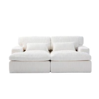 Deep Seat Sofa Double Chaise Lounge Chair with Corduroy Fabric, Compressed Sofa Sectional Loveseat for Apartments, 82.5'' L x 57'' W x 23.5'' H, White(m-2)