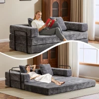 Foldable Sofa Bed Convertible Floor Sofa with Pillow Back Support and Armrest, Compressed Sofa Lounge Sleeper with Chenille Fabric, 77'' L x 37.5'' W x 23.5'' H, Dark Grey(m-7)
