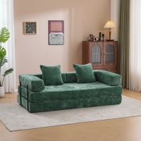 Foldable Sofa Bed Convertible Floor Sofa with Pillow Back Support and Armrest, Compressed Sofa Lounge Sleeper with Chenille Fabric, 77'' L x 37.5'' W x 23.5'' H, Dark Green