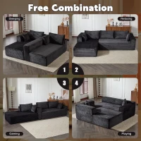 Compressed Sofa Minimalist Sectional with Comfy Chaise, Modular Oversized Sofa for Living Rooms, 110'' L x 70.5'' W x 23.5'' H, Black(m-4)