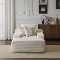 Compressed Sofa Oversized Chaise Lounge Chair with 3 Throw Pillows and Wide Armrest, Modular Sofas for Small Spaces Sleeper Sofa Daybed with Corduroy Fabric, 66'' L x 47'' W x 24'' H, White(m-1)