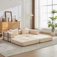 Convertible Sofa Bed Floor Sofa with Fixed-Shape Frame and Chenille Fabric, Compressed Sofa for Living Room, 79" L x 39.5" W x 25" H, Beige(m-12)