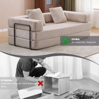 Apartment Sofa Convertible Floor Sofa Bed with Pillow Back Support and Armrest, Compressed Sofa Lounge Sleeper with Corduroy Fabric, 77'' L x 37.5'' W x 23.5'' H, Light Grey(m-5)