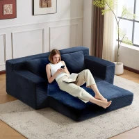 Modern Loveseat Sofa Bed with Reversible Cushion and Pillows, Corduroy Couch for Living Room, 71.5" L x 40.5" W x 25.5" H, Dark Blue(m-7)