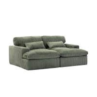Deep Seat Sofa Double Chaise Lounge Chair with Corduroy Fabric, Compressed Sofa Sectional Loveseat for Apartments, 82.5'' L x 57'' W x 23.5'' H, Green(m-10)