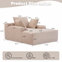 Compressed Sofa Oversized Chaise Lounge Chair with 3 Throw Pillows and Wide Armrest, Modular Sofas for Small Spaces Sleeper Sofa Daybed with Corduroy Fabric, 66'' L x 47'' W x 24'' H, Beige(m-3)