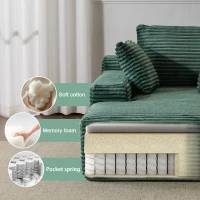 Compressed Sofa Oversized Chaise Lounge Chair with 3 Throw Pillows and Wide Armrest, Modular Sofas for Small Spaces Sleeper Sofa Daybed with Corduroy Fabric, 66'' L x 47'' W x 24'' H, Green(m-6)