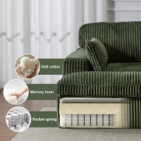 Deep Seat Sofa Double Chaise Lounge Chair with Corduroy Fabric, Compressed Sofa Sectional Loveseat for Apartments, 82.5'' L x 57'' W x 23.5'' H, Green(m-6)