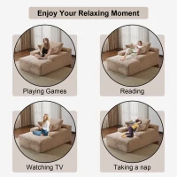 Compressed Sofa Oversized Chaise Lounge Chair with 3 Throw Pillows and Wide Armrest, Modular Sofas for Small Spaces Sleeper Sofa Daybed with Corduroy Fabric, 66'' L x 47'' W x 24'' H, Beige(m-4)