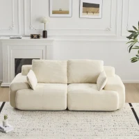 Compressed Sofa 2-Seater Large Sectional Couch with Pet-Friendly Corduroy Fabric, Two Seater Couch Memory Foam Sofa for Living Room, 84" L x 41" W x 28.5" H, Beige(m-9)