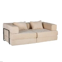 Convertible Sofa Bed Floor Sofa with Fixed-Shape Frame and Chenille Fabric, Compressed Sofa for Living Room, 79" L x 39.5" W x 25" H, Beige(m-13)