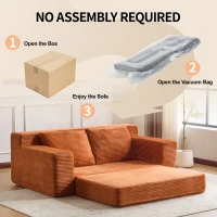 Convertible Sofa Bed Modern Loveseat with Reversible Cushion and Pillows, Compressed Sofa Corduroy Couch for Apartments, 71.5" L x 40.5" W x 25.5" H, Orange(m-5)
