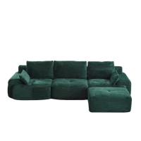 Compressed Sofa Modern Memory Foam Sectional, Pet-Friendly Corduroy Couch, Extra Deep Loveseat for Apartments, 120" L x 71" W x 28.5" H, Green(m-2)