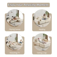 Compressed Sofa Modern Memory Foam Sectional, Pet-Friendly Corduroy Couch, Extra Deep Loveseat for Living Room, 120" L x 71" W x 28.5" H, Beige(m-4)