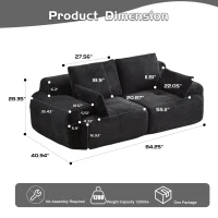 Compressed Sofa 2-Seater Modern Memory Foam Sofa with Pet-Friendly Corduroy Fabric, Two Seater Couch Sectional for Living Room, 84" L x 41" W x 28.5" H, Black(m-3)