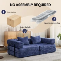 Convertible Sofa Bed Floor Sofa with Fixed-Shape Frame and Chenille Fabric, Compressed Sofa for Living Room, 79" L x 39.5" W x 25" H, Dark Blue(m-8)