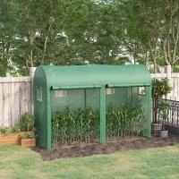 Outsunny Outdoor Garden Greenhouse, Steel Greenhouse tent with 2 Doors and 4 Windows for Backyard, Patio, 9.8'x3.3'x6.6', Green(m-8)