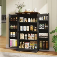 HOMCOM Farmhouse Kitchen Pantry Storage Cabinet, Kitchen Pantry Cabinet with Doors and Adjustable Shelves, Black(m-1)