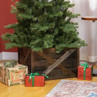 HOMCOM 24" Farmhouse Christmas Tree Base Cover Wooden Christmas Tree Collar Box Home Decoration Dark Distressed Wood Finish(m-8)
