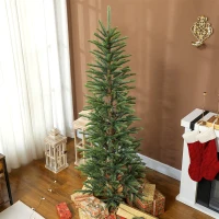 HOMCOM 6 ft Artificial Fir Pencil Christmas Tree, Hinged Xmas Tree with 442 Branch Tips and Metal Stand, Easy Assembly, Green(m-9)