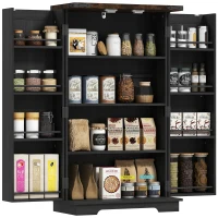 HOMCOM Farmhouse Kitchen Pantry Storage Cabinet, Kitchen Pantry Cabinet with Doors and Adjustable Shelves, Black(m-2)