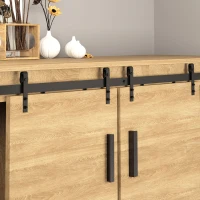 HOMCOM 6.6FT Mini Barn Door Hardware Kit, Sliding Barn Door Cabinet Hardware Kit for 19.5"W Double Doors, Black(m-6)