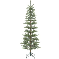 HOMCOM 6 ft Artificial Fir Pencil Christmas Tree, Hinged Xmas Tree with 442 Branch Tips and Metal Stand, Easy Assembly, Green(m-11)