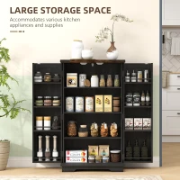 HOMCOM Farmhouse Kitchen Pantry Storage Cabinet, Kitchen Pantry Cabinet with Doors and Adjustable Shelves, Black(m-4)