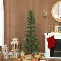 HOMCOM 6 ft Artificial Fir Pencil Christmas Tree, Hinged Xmas Tree with 442 Branch Tips and Metal Stand, Easy Assembly, Green(m-8)