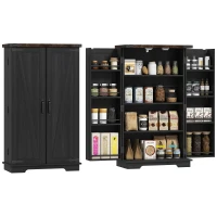 HOMCOM Farmhouse Kitchen Pantry Storage Cabinet, Kitchen Pantry Cabinet with Doors and Adjustable Shelves, Black(m-11)