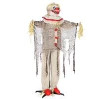Outsunny 68" Life Size Halloween Animated Pumpkin Clown with Glowing LED Eyes, Battery Operated, Indoor Party Props(m-11)