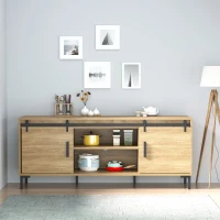 HOMCOM 6.6FT Mini Barn Door Hardware Kit, Sliding Barn Door Cabinet Hardware Kit for 19.5"W Double Doors, Black(m-10)