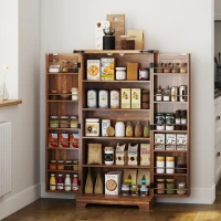 HOMCOM 47" Kitchen Pantry Storage Cabinet, Farmhouse Kitchen Pantry Cabinet with Adjustable Shelves and Door Shelves, Brown(m-1)