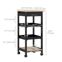 HOMCOM Kitchen Island Rolling Trolley Utility Serving Cart with Drawer Black(m-3)