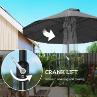 Outsunny 15ft Double-sided Outdoor Sun Umbrella with Twin Canopy, Outdoor Parasol with Crank for Pool, Deck, Black(m-7)