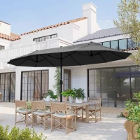 Outsunny 15ft Double-sided Outdoor Sun Umbrella with Twin Canopy, Outdoor Parasol with Crank for Pool, Deck, Black(m-8)