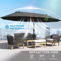 Outsunny 15ft Double-sided Outdoor Sun Umbrella with Twin Canopy, Outdoor Parasol with Crank for Pool, Deck, Black(m-5)