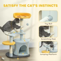 PawHut Cat Tree for Indoor Cats, 31.5 inch Cat Tower with Plush Perch, Platform, Condo, Scratching Post and Toy Ball, Blue(m-5)