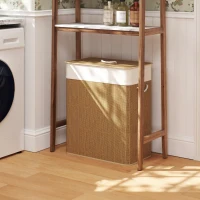 HOMCOM Double Laundry Basket with Lid, 100L Bamboo Laundry Hamper with Rope Handles and Removable Bags, Brown(m-1)